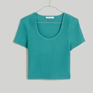 Madewell Turquoise Ribbed Ottoman Crop Sweater Tee Women’s Sz S
